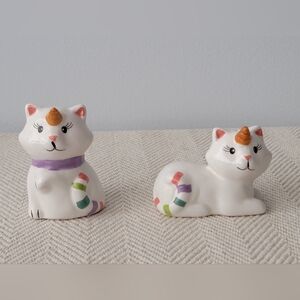 Charming Unicorn Salt And Pepper Cat Figurines.